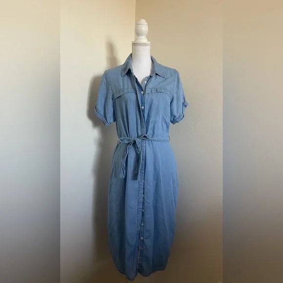 Denim Blue Tie Midi Dress Denim Blue Tie Midi Dress